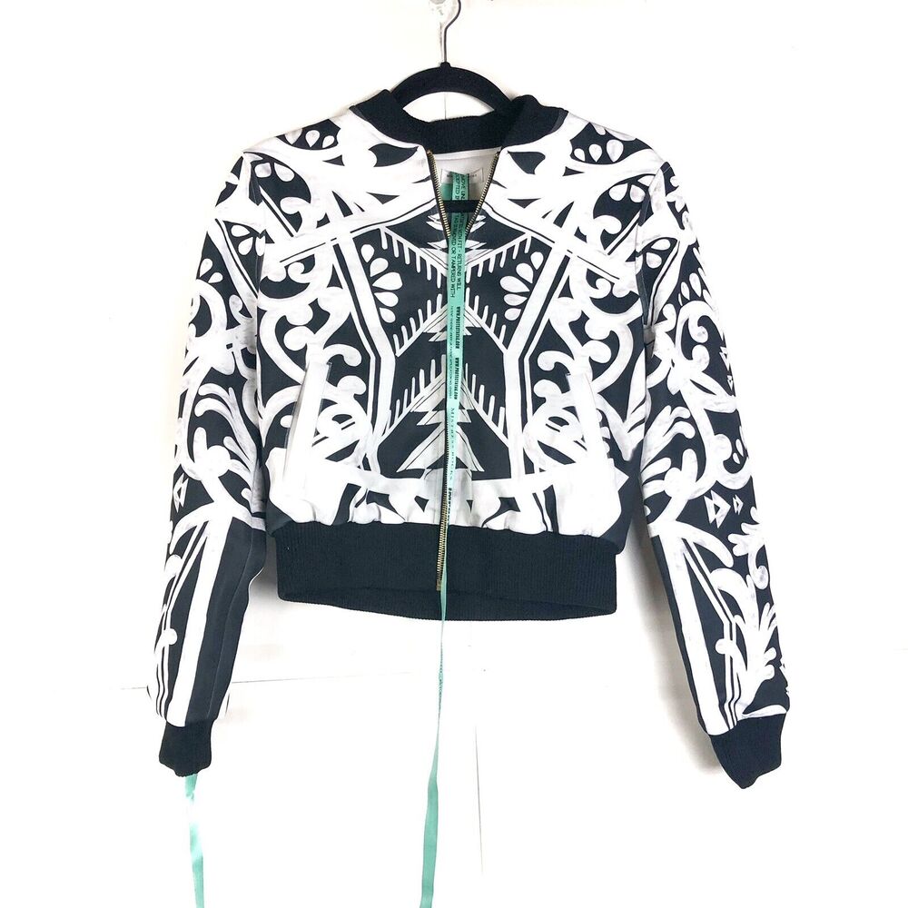 MISTRESS ROCKS “Sugar High” Black White Graphic Bomber Jacket Small - Picture 2 of 7